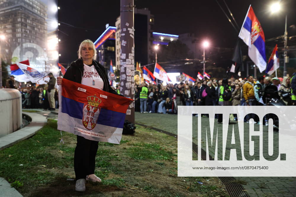 SERBIA, BELGRADE - OCTOBER 22, 2026: A woman attends a rally held by the Student List movement ahead of the 2026 Serbian parliamentary election scheduled for October 25. Alexander Ryumin TASS 99800642