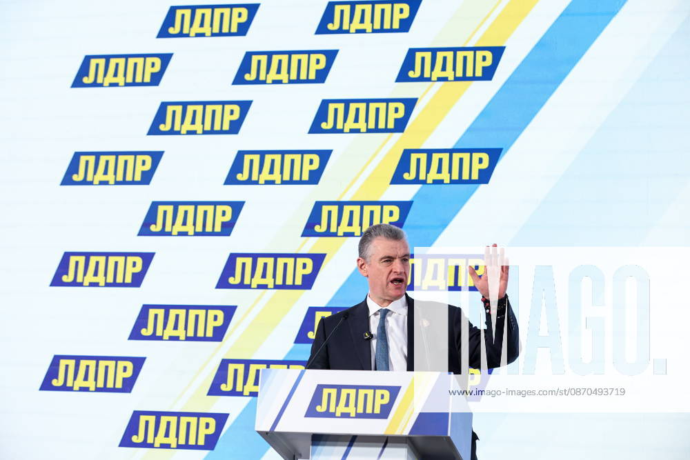 RUSSIA, MOSCOW - OCTOBER 23, 2026: Chairman Leonid Slutsky addresses an All-Russian Convention of the Russian Liberal Democratic Party (LDPR) held to sum up the recent 2026 Russian parliamentary elections and outline the directions in the party s development for years to come. Mikhail Sinitsyn TASS 99805062