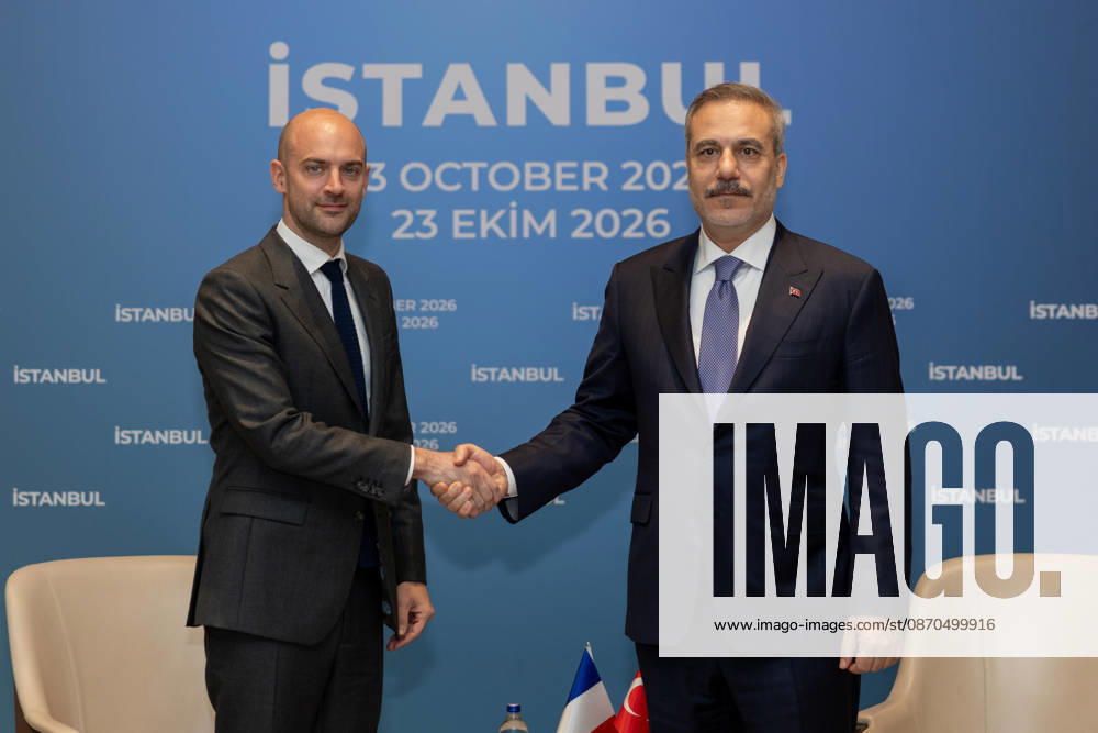 Turkish Foreign Minister Hakan Fidan meets French counterpart Jean-Noel Barrot in Istanbul ISTANBUL, TURKIYE - OCTOBER 23: Turkish Foreign Minister Hakan Fidan meets with French Foreign Minister Jean-Noel Barrot on the sidelines of the R4+E3 Foreign Ministers Meeting, also attended by Italy, in Istanbul, Turkiye, on October 23, 2026. Mustafa Hatipoglu Anadolu Istanbul Turkey. Editorial use only. Please get in touch for any other usage.