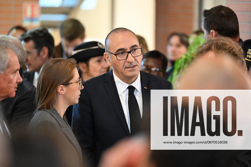 Deadly drive-by shooting attack in Paris suburb of Trappes TRAPPES, FRANCE - OCTOBER 23: France s Interior Minister Laurent Nunez (R) and France s junior Minister in charge of equality Aurore Berge (L) speak to the press members following a shooting killing at least one person and injuring four others according to police sources, in Trappes, Paris suburb, France on October 23, 2026. Mustafa Yalcin Anadolu Trappes France. Editorial use only. Please get in touch for any other usage.