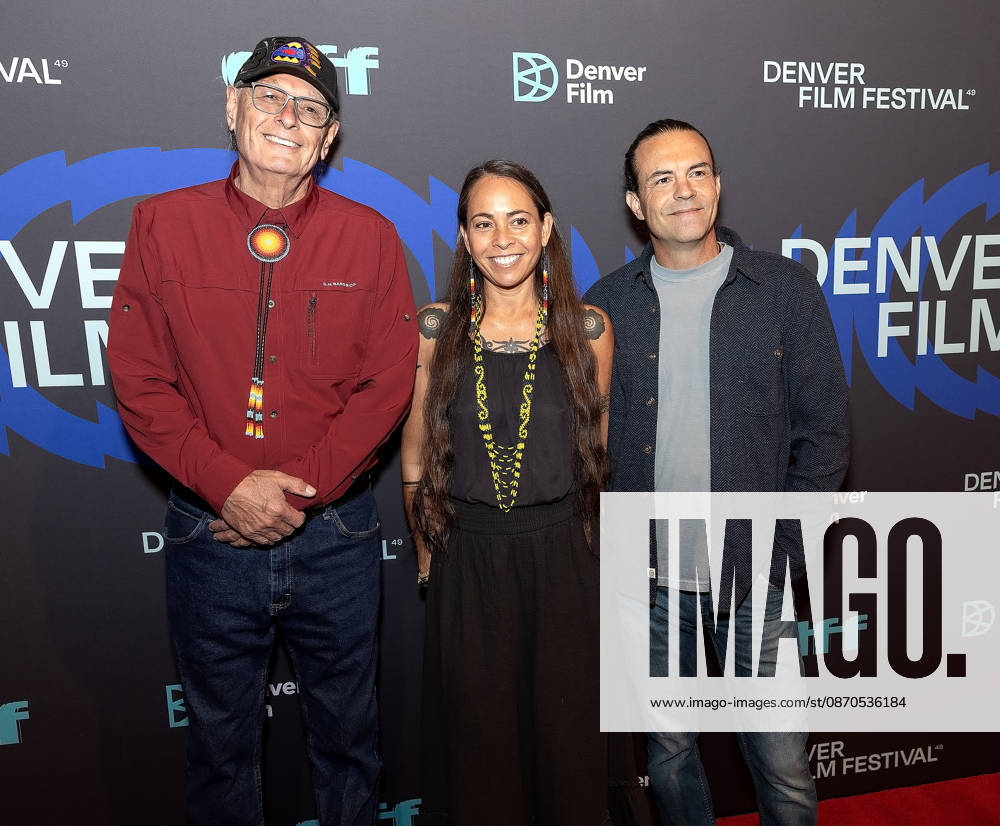 Producer RICK WILLIAMS, Director DEWI SUNGAI MARQUIS-HOUSTON, and Cinematographer JASON HOUSTON of the film People of the Sacred Land pose for a group photo during the 49th. Denver Film Festival Red Carpet event at the Ellie Caulkins Opera House Thursday night. Credit Image: ZUMA Press Wire) Denver USA - ZUMAav4_ 20261023_zaf_av4_013