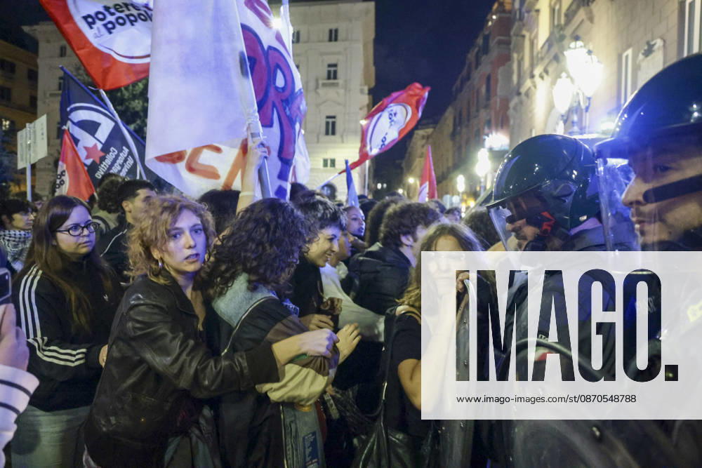 Protesters Clash with Police in Naples Students, trade union members and activists from Potere al Popolo take part in a demonstration against the rising cost of living in Piazza Municipio. Clashes between demonstrators and police break out during the protest. ABP18761