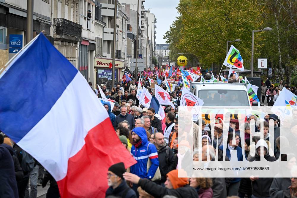 Anti-fascist demonstration in Orléans. Quentin Reix, PHOTOPQR, ECHO REPUBLICAIN, Oct. 24, 2026. Anti-fascist demonstration in Orléans. Orléans, Oct. 24, 2026. Photo by Quentin Reix. Orléans, France, Oct. 24, 2026 Protest against fascism and racism as a far-right party holds its convention in Orléans, France