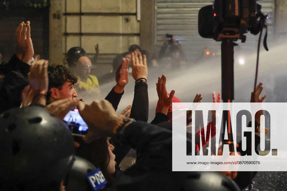 Demonstration against the Italian government in Rome ROME, ITALY, OCTOBER 24: Demonstrators are hit by Italian police’s water cannons during a protest against the Italian government in Rome, Italy, on October 24, 2026. Riccardo De Luca Anadolu Rome Italy. Editorial use only. Please get in touch for any other usage.