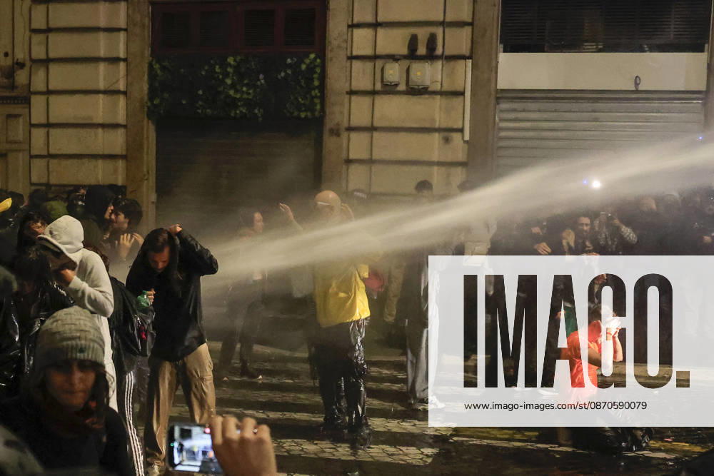 Demonstration against the Italian government in Rome ROME, ITALY, OCTOBER 24: Demonstrators are hit by Italian police’s water cannons during a protest against the Italian government in Rome, Italy, on October 24, 2026. Riccardo De Luca Anadolu Rome Italy. Editorial use only. Please get in touch for any other usage.