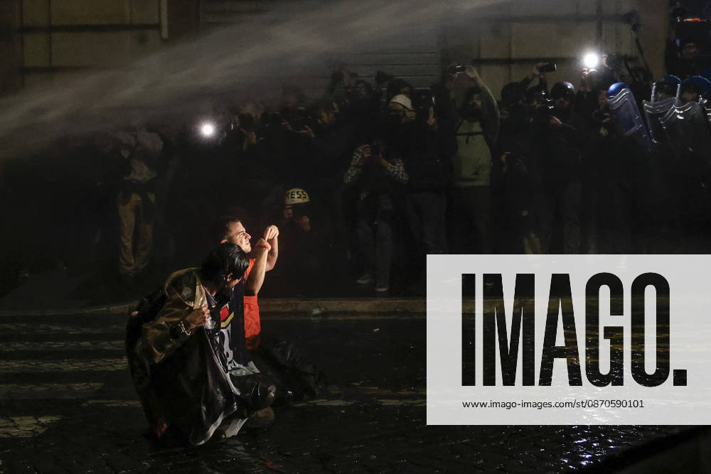 Demonstration against the Italian government in Rome ROME, ITALY, OCTOBER 24: Demonstrators are hit by Italian police’s water cannons during a protest against the Italian government in Rome, Italy, on October 24, 2026. Riccardo De Luca Anadolu Rome Italy. Editorial use only. Please get in touch for any other usage.