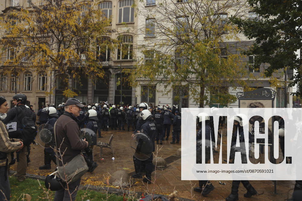Brussels Belgium Education Protest Police officers stand guard on a street in Brussels, Belgium on October 24, 2026. Police officers stand guard on a street in Brussels, Belgium on October 24, 2026. Hundreds of mainly young protesters gathered in Brussels to demand more funding for education and public services. Demonstrators further criticized police conduct, accusing officers of excessive force during previous rallies. Brussels Brussels Capital Belgium