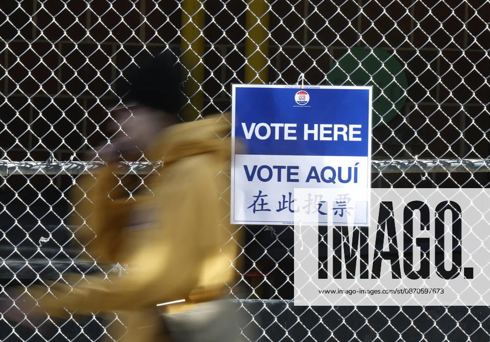 Signs directing voters to a nearby polling station are set up outside as voters cast their ballots on the weekend before the November 3rd election on Saturday, October 24, 2026 in New York City. Early voting began Saturday in New York and New Jersey, giving voters across the Tri-state area an opportunity to cast ballots ahead of Election Day. NYP20261024101 JOHNxANGELILLO