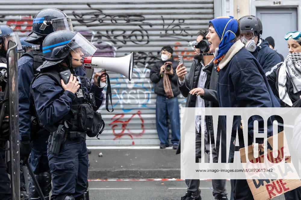 (261024) -- LILLE, Oct. 24, 2026 -- Protesters confront with security personnel in Lille, France, Oct. 24, 2026. Around 410,000 people took part in a new round of protests across France on Saturday, French news channel BFM TV reported, citing the Interior Ministry. (Photo by Xinhua) FRANCE-LILLE-PROTEST SebastienxCourdji