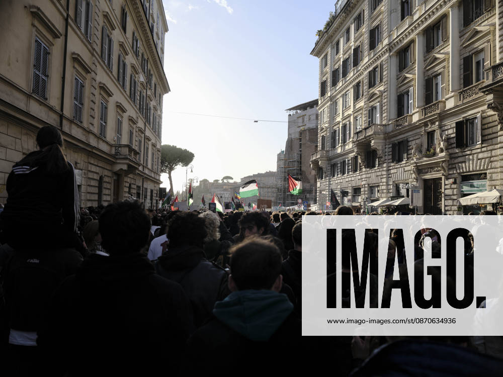 Rome Anti War Protest Demonstrators fill a street during an anti-war protest in Rome, Italy on October 24, 2026. Demonstrators took part in an anti-war march under the slogan Keep Italy Out of the War . Protesters further voiced opposition to Italy s involvement in armed conflicts, military rearmament and government policies. Rome Lazio Italy