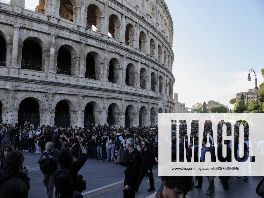 Rome Anti War Protest A crowd of demonstrators gathers outside the Colosseum during an anti-war protest in Rome, Italy on October 24, 2026. Demonstrators took part in an anti-war march under the slogan Keep Italy Out of the War . Protesters further voiced opposition to Italy s involvement in armed conflicts, military rearmament and government policies. Rome Lazio Italy