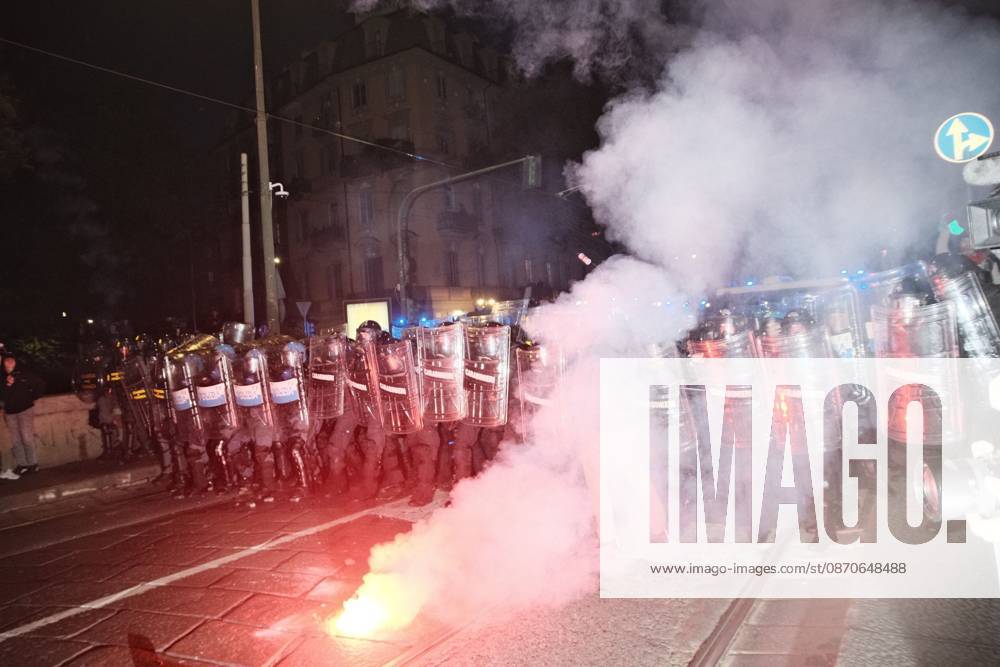 TURIN, ITALY - OCTOBER 24, 2026: Thousands of people took to the streets of Turin today to march against rearmament and the rising cost of living. The demonstration was met with a heavy police presence and several moments of tension, with clashes and tear gas along the route. Turin Italy - ZUMAq101 20261024_zna_q101_196