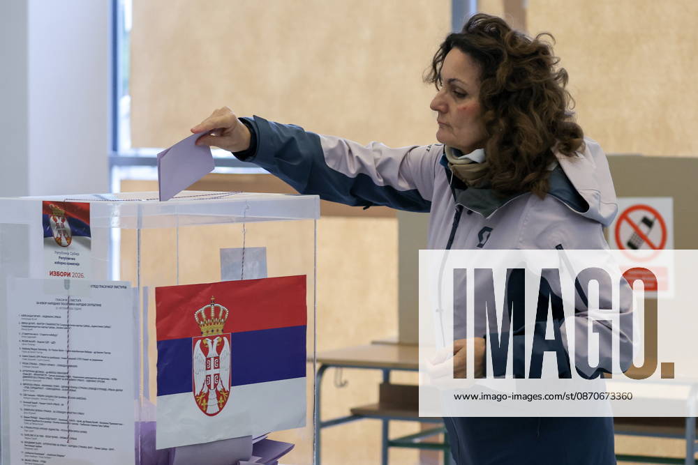 SERBIA, BELGRADE - OCTOBER 25, 2026: A woman casts her ballot at a polling station during the 2026 Serbian parliamentary election. On 25 October, the Serbs went to the polls to elect members of the country s unicameral parliament, Narodna Skupshtina. Alexander Ryumin TASS 99928893