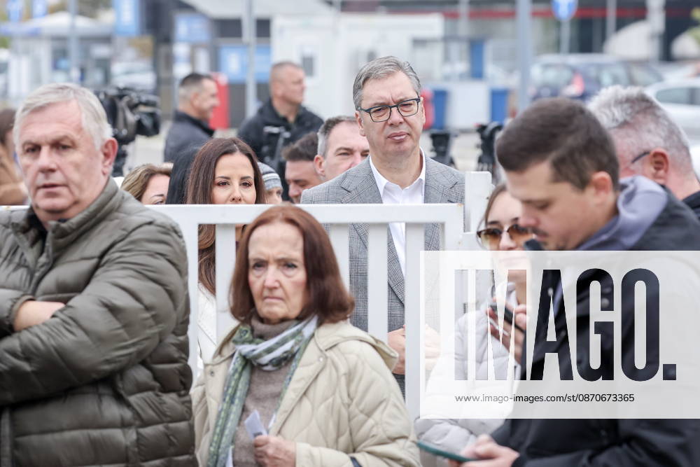 SERBIA, BELGRADE - OCTOBER 25, 2026: Former Serbian president Aleksandar Vucic with wife Tamara (C midground) queues at a polling station during the 2026 Serbian parliamentary election. On 25 October, the Serbs went to the polls to elect members of the country s unicameral parliament, Narodna Skupshtina. Alexander Ryumin TASS 99928907
