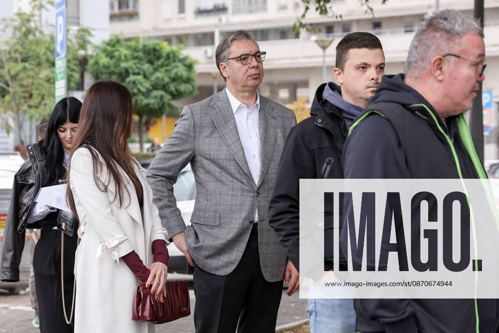 SERBIA, BELGRADE - OCTOBER 25, 2026: Former Serbian president Aleksandar Vucic (C) with wife Tamara queues at a polling station during the 2026 Serbian parliamentary election. On 25 October, the Serbs went to the polls to elect members of the country s unicameral parliament, Narodna Skupshtina. Alexander Ryumin TASS 99925328