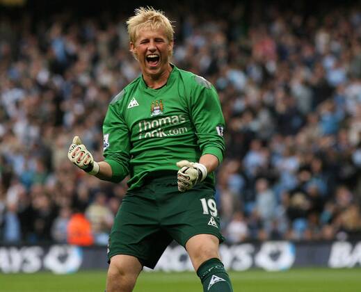 Torwart Kasper Schmeichel (Manchester City) - Torjubel - Fußball Herren English Premier League 2007 2008, 1. Englische Liga, Manchester City, Vdig Einzelbild Manchester Freude, Begeisterung, Fußball Herren English Premier League 2007 2008, 1. Englische Liga, Manchester City, Vdig Einzelbild Manchester Freude, Begeisterung,