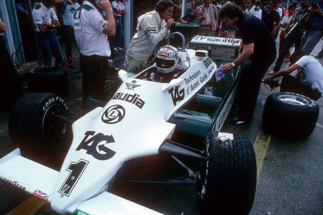 Alan Jones (Australien Williams Ford) in seinem Boliden -  Motorsport Grand Prix Herren Großer Preis von Deutschland 1981, Formel 1 WM, F1, F, GP Einzelbild Hockenheimring Hockenheim