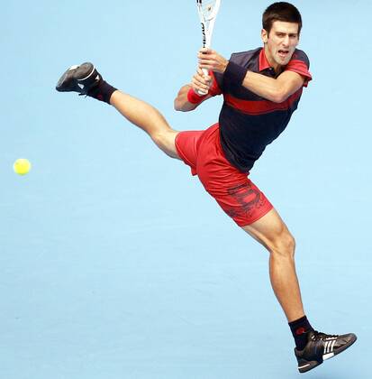 BEIJING, Oct. 9, 2010 - Novak Djokovic of Serbia hits a return during the men s singles semifinal at the China Open tennis tournament in Beijing, capital of China, Oct. 9, 2010.