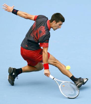 BEIJING, Oct. 9, 2010 - Novak Djokovic of Serbia hits a return during the men s singles semifinal at the China Open tennis tournament in Beijing, capital of China, Oct. 9, 2010.