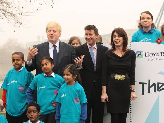 London Mayor Boris Johnson (L), LOCOG president Sebastian Coe (both GBR) and Romanian Nadia Comaneci pose at a photocall to launch the London 2012 Olympics tickets going on sale today at City Hall, London -  LON2011031508 o0 Verkauf Ticket Karten Eintrittskarten