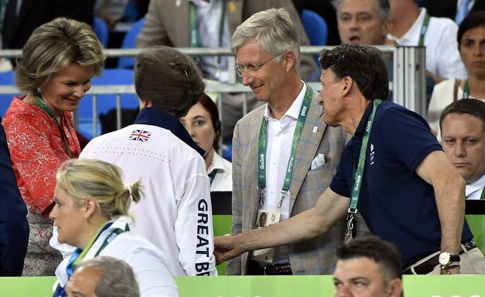Queen Mathilde of Belgium, King Philippe - Filip of Belgium and Sebastian Coe pictured during the women s -48kg judo competition at the 2016 Olympic Games Olympische Spiele Olympia OS in Rio, Saturday 06 August 2016, in Rio, Brazil. ERICxLALMAND x04904802x