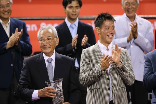 (L-R) Masaaki Morita, Kei Nishikori, OCTOBER 4, 2016 - Tennis : Rakuten Japan Open Tennis Championships 2016 at Ariake Coliseum, Tokyo, Japan. Noxthirdxpartyxsales (xjwa008464)