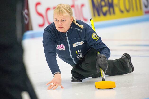 180326 Anette Norberg i damernas curlingfinal under dag 7 av SM-veckan den 26 mars 2018 i SkellefteaÌä Copyright: OLAxWESTERBERG BB180326OW036