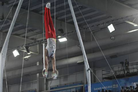 October 8, 2018 - Buenos Aires, Buenos Aires, Argentina - DANIEL SCHWED of Germany performs his routine on the rings during the Men s Gymnastics Qualifications on Day 2 of the Buenos Aires 2018 Youth Olympic Games Olympische Spiele Olympia OS at the Olympic Park. Buenos Aires 2018 Youth Olympic Games - ZUMAm105 85932575st Copyright: xPatricioxMurphyx