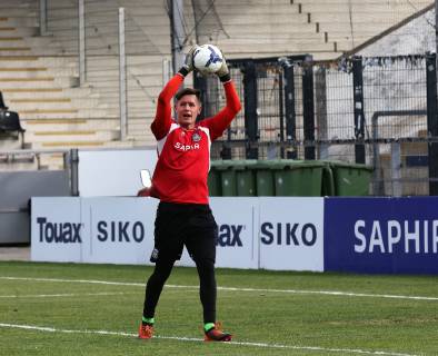 09.02.2019, xmgoodx Frankfurt am Main , PSD Bank Arena am Bornheimer Hang Regionalliga Süd Saison 2018 2019 Testspiel FSV Frankfurt gegen Viktoria Aschaffenburg Torwart Aulbach, Marco (33, FSV Frankfurt)