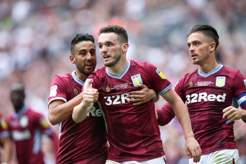 John McGinn of Aston Villa celebrates scoring the second goal of the game during the Sky Bet Championship match at Wembley Stadium, London. Picture date: 27th May 2019. Picture credit should read: James Wilson Sportimage EDITORIAL USE ONLY. No use with unauthorised audio, video, data, fixture lists, club league logos or live services. Online in-match use limited to 120 images, no video emulation. No use in betting, games or single club league player publications. SPI-0087-0043