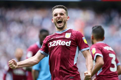John McGinn of Aston Villa celebrates scoring the second goal of the game during the Sky Bet Championship match at Wembley Stadium, London. Picture date: 27th May 2019. Picture credit should read: James Wilson Sportimage EDITORIAL USE ONLY. No use with unauthorised audio, video, data, fixture lists, club league logos or live services. Online in-match use limited to 120 images, no video emulation. No use in betting, games or single club league player publications. SPI-0087-0044