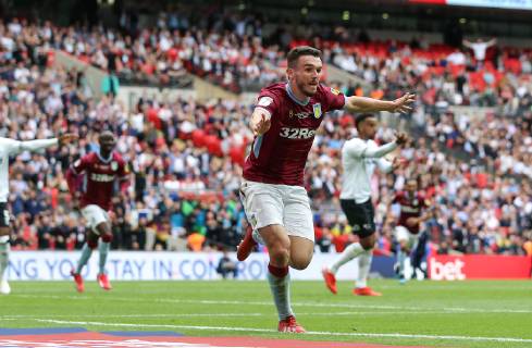 John McGinn of Aston Villa celebrates scoring the second goal of the game during the Sky Bet Championship match at Wembley Stadium, London. Picture date: 27th May 2019. Picture credit should read: James Wilson Sportimage EDITORIAL USE ONLY. No use with unauthorised audio, video, data, fixture lists, club league logos or live services. Online in-match use limited to 120 images, no video emulation. No use in betting, games or single club league player publications. SPI-0087-0049