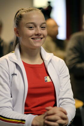 Belgian gymnast Jade Vansteenkiste pictured during a press conference, PK, Pressekonferenz of the Belgian gymnasts regarding the upcoming world championships, in Gent, Tuesday 24 September 2019. The Worlds are taking place from 04 to 13 October in Stuttgart, Germany. ERICxLALMAND x05670593x
