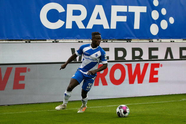 26.09.2020 xjjx Fussball 2.Bundesliga SV Darmstadt 98 - SSV Jahn Regensburg emonline v.l., Braydon Manu (SV Darmstadt 98) (DFL DFB REGULATIONS PROHIBIT ANY USE OF PHOTOGRAPHS as IMAGE SEQUENCES and or QUASI-VIDEO) Copyright: JoaquimxFerreira