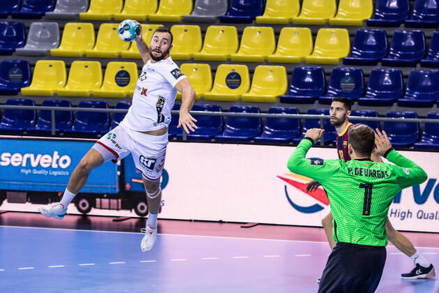October 29, 2020, Barcelona, Barcelona, Spain: Mads Christiansen of Aalborg Handbold during the VELUX EHF Champions League match between FC Barcelona, Barca and Aalborg Handbold at Palau Blaugrana on October 29, 2020 in Barcelona, Spain. Barcelona Spain - ZUMAa181 20201029_zaa_a181_061 Copyright: xJavierxBorregox