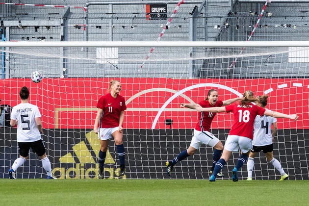210413 Guro Reiten of Norway celebrates after scoring 0-1 during the International Friendly, Länderspiel, Nationalmannschaft football match between Germany and Norway on April 13, 2021 in Wiesbaden. Photo: Ludvig Thunman BILDBYRAN kod LT LT0148 fotboll football soccer fotball norge norway germany deutschland tyskland dam bbeng jubel Copyright: LUDVIGxTHUNMAN BB210413LT010