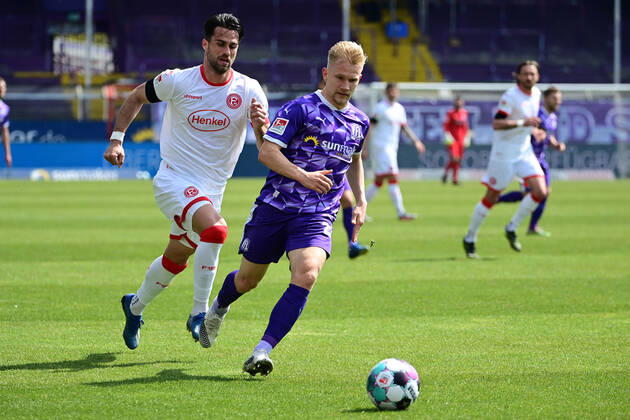 Fußball 2. Bundesliga 29. Spieltag VfL Osnabrück - Fortuna Düsseldorf am 18.04.2020 im Stadion an der Bremer Brücke in Osnabrück Bryan Henning ( Osnabrück ) DFL regulations prohibit any use of photographs as image sequences and or quasi-video.
