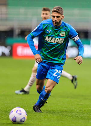 Domenico Berardi of US Sassuolo in action during the Serie A 2020 21 football match between AC Milan vs US Sassuolo at Giuseppe Meazza Stadium, Milan, Italy on April 21, 2021 - Milan Stadio San Siro Milan Italy Copyright: xEPhotopressx SP24-18-028