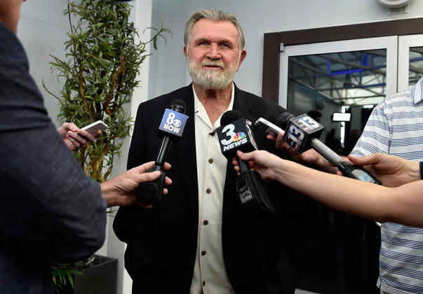 June 3, 2016 - Las Vegas, Nevada, U.S. - Former NFL, American Football Herren, USA player and coach Mike Ditka speaks with the media before the Gridiron Greats Hall of Fame Induction dinner at the Silverton hotel-casino, June 3, 2016, in Las Vegas, Nevada Las Vegas USA - ZUMAbk3_ 20160603_zaf_bk3_004 Copyright: xDavidxBeckerx