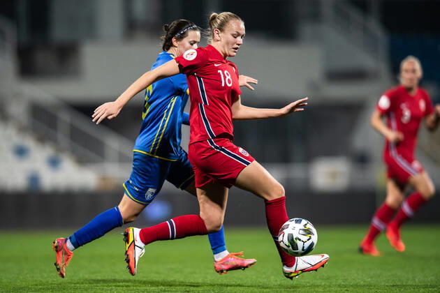 210921 Frida Maanum of Norway during the FIFA Women s World Cup Qualifier football match between Kosovo and Norway on September 21, 2021 in Pristina. Photo: Vegard Wivestad Grott BILDBYRAN kod VG VG0172 bbeng fotball soccer football fotboll FIFA World Cup, WM, Weltmeisterschaft, Fussball qualifiers vm-kvalifisering kvinner vm kvalik landskamp dam norge norway kosovo Copyright: VEGARDxWIVESTADxGRoTT BB210921VG042