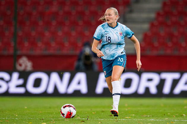 211021 Frida Maanum of Norway during the FIFA Women s World Cup Qualifier football match between Poland and Norway on October 21, 2021 in Lodz. Photo: Vegard Wivestad Grott BILDBYRAN kod VG VG0187 bbeng fotball soccer football fotboll FIFA World Cup, WM, Weltmeisterschaft, Fussball qualifiers vm-kvalifisering kvinner vm kvalik landskamp dam norge norway poland polen Copyright: VEGARDxWIVESTADxGRoTT BB211021VG060