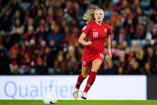 211026 Frida Maanum of Norway during the FIFA Women s World Cup Qualifier football match between Norway and Belgium on October 26, 2021 in Oslo. Photo: Vegard Wivestad Grott BILDBYRAN kod VG VG0190 bbeng fotball soccer football fotboll FIFA World Cup, WM, Weltmeisterschaft, Fussball qualifiers vm-kvalifisering kvinner vm kvalik landskamp dam norge norway belgium belgia belgien Copyright: VEGARDxWIVESTADxGRoTT BB211026VG054