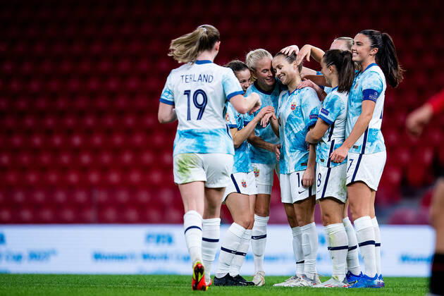 211125 Guro Reiten of Norway celebrates after scoring 0-2 during the FIFA Women s World Cup Qualifier football match between Albania and Norway on November 25, 2021 in Tirana. Photo: Vegard Grott BILDBYRAN kod VG VG0205 bbeng fotball soccer football fotboll FIFA World Cup, WM, Weltmeisterschaft, Fussball qualifiers vm-kvalifisering kvinner vm kvalik landskamp dam norge norway albania albanien jubel Copyright: VEGARDxGRoTT BB211125VG064