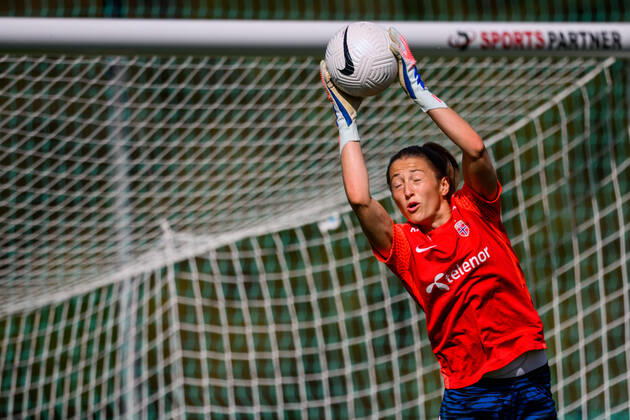 220218 Goalkeeper Cecilie Haustaker Fiskerstrand during a training session with the Norwegian women s national football team on February 18, 2022 in Alvor. Photo: Ludvig Thunman BILDBYRAN kod LT LT0279 fotboll football soccer fotball algarve cup träning practice training norge norway dam bbeng Copyright: LUDVIGxTHUNMAN BB220218LT078
