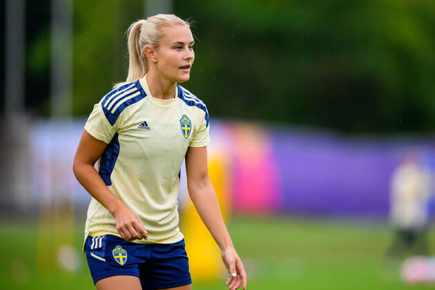 220712 Amanda Nilden of the Swedish women s national football team at a training session during the UEFA Women s Euro 2022 Championship on July 12, 2022 in Chester. Photo: Ludvig Thunman BILDBYRAN kod LT LT0366 fotboll football soccer fotball fotbolls-em europamästerskap em uefa womens euro träning practice training sverige sweden day 7 dam bbeng Copyright: LUDVIGxTHUNMAN BB220712LT003