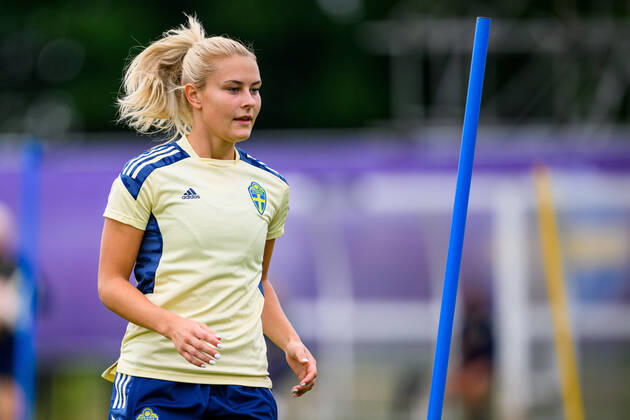 220721 Amanda Nilden of the Swedish women s national football team at a training session during the UEFA Women s Euro 2022 Championship on July 21, 2022 in Chester. Photo: Ludvig Thunman BILDBYRAN kod LT LT0384 fotboll football soccer fotball fotbolls-em europamästerskap em uefa womens euro träning practice training sverige sweden dam bbeng Copyright: LUDVIGxTHUNMAN BB220721LT020