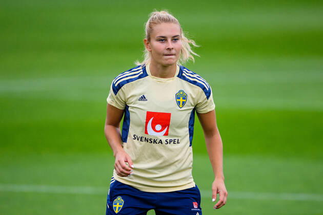 220724 Amanda Nilden of the Swedish women s national football team at a training session during the UEFA Women s Euro 2022 Championship on July 24, 2022 in Chester. Photo: Ludvig Thunman BILDBYRAN kod LT LT0390 fotboll football soccer fotball fotbolls-em europamästerskap em uefa womens euro träning practice training sverige sweden day 19 dam bbeng Copyright: LUDVIGxTHUNMAN BB220724LT089