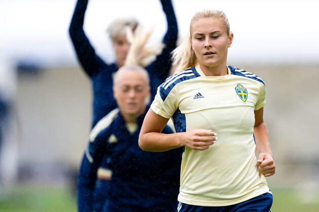 220725 Amanda Nilden of the Swedish women s national football team at a training session during the UEFA Women s Euro 2022 Championship on July 25, 2022 in Chester. Photo: Ludvig Thunman BILDBYRAN kod LT LT0392 fotboll football soccer fotball fotbolls-em europamästerskap em uefa womens euro träning practice training sverige sweden dam bbeng Copyright: LUDVIGxTHUNMAN BB220725LT032