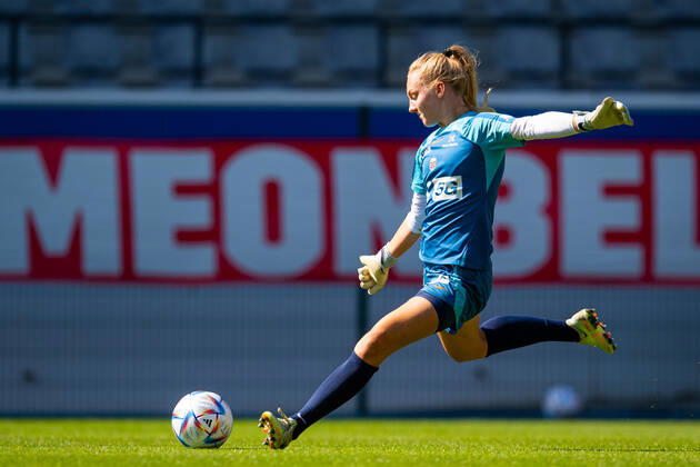 220901 Goalkeeper Sunniva Skoglund of the Norwegian women s national football team during a training session on September 1, 2022 in Leuven. Photo: Vegard Grott BILDBYRAN kod VG VG0346 bbeng fotboll football soccer fotball vm-kval kval fifa women s world cup qualifier qualifier träning practice training trening norge norway brussel belgia belgium dam Copyright: VEGARDxGRoTT BB220901VG033