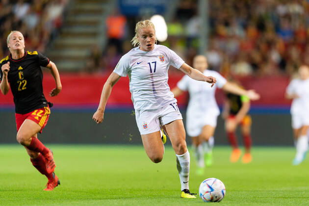 220902 Julie Blakstad of Norway during the FIFA Women s World Cup Qualifier football match between Belgium and Norway on September 2, 2022 in Leuven. Photo: Vegard Grott BILDBYRAN kod VG VG0347 bbeng fotball soccer football fotboll FIFA World Cup, WM, Weltmeisterschaft, Fussball qualifiers vm-kvalifisering kvinner vm kvalik landskamp dam norge norway belgia belgium Copyright: VEGARDxGRoTT BB220902VG049